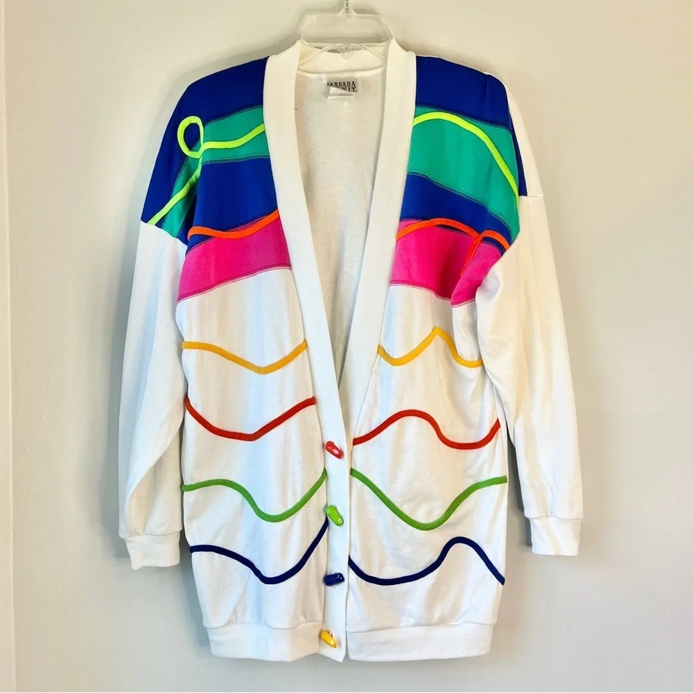 Vintage Barabara Gerwit 80s 90s Scandi Girl Colorful Wave Pattern Cardigan